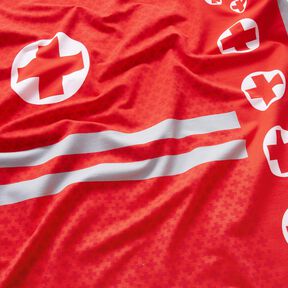 French terry Panel Emergency doctor outfit | Stoff&Liebe – red/silver grey, 