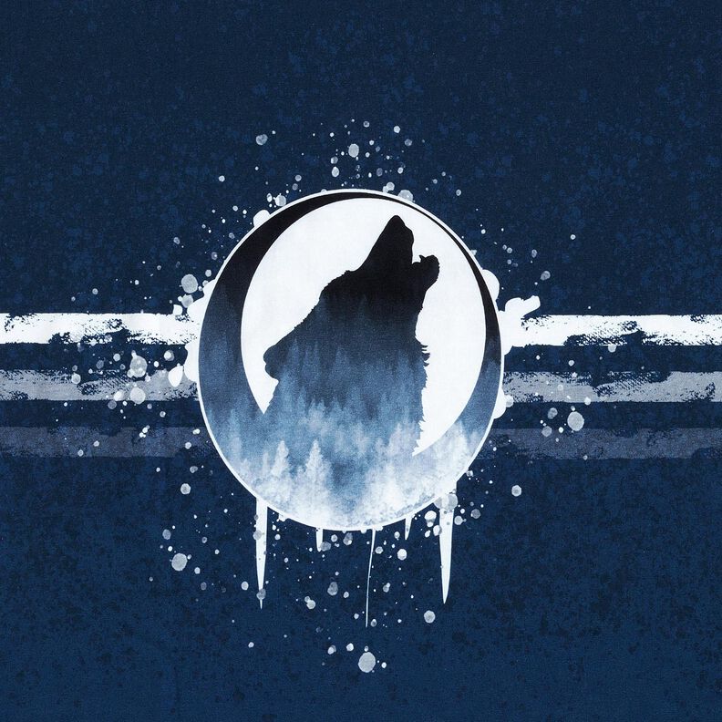 French terry Panel mystical wolf | Glitzerpüppi – navy blue/white,  image number 6