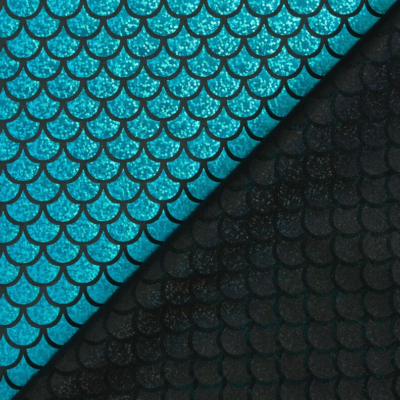 Foil Jersey Mermaid scales – black/turquoise,  image number 4