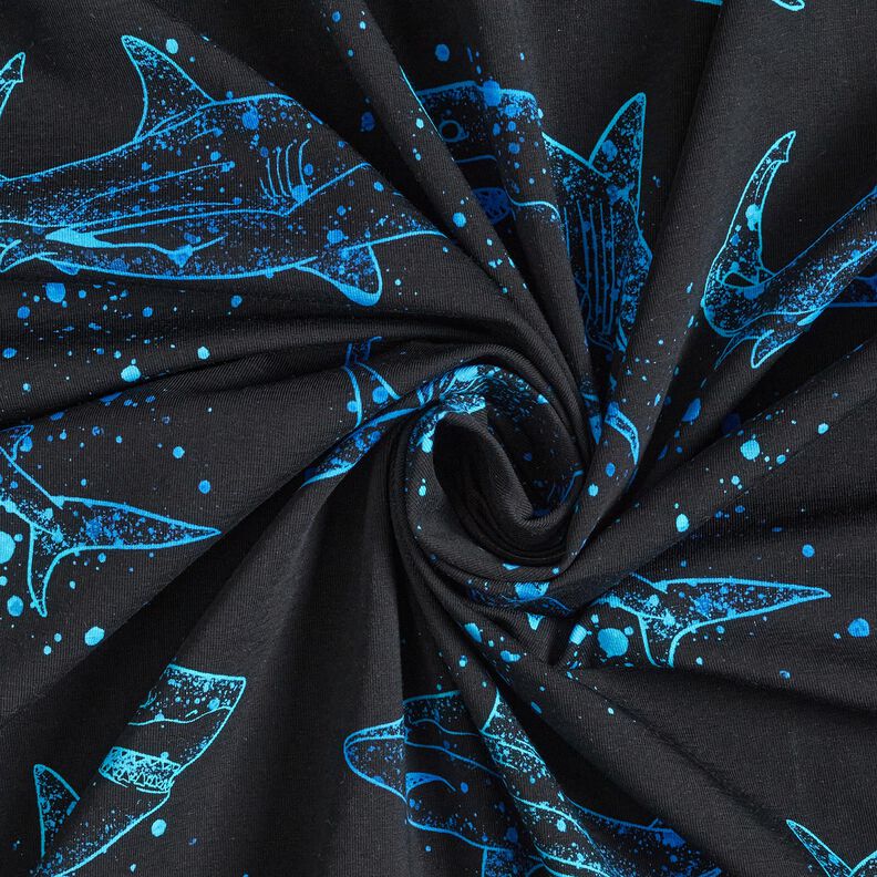 Cotton Jersey sharks | Glitzerpüppi – black/light turquoise,  image number 3