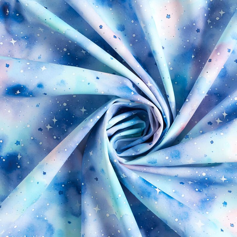 Raincoat Fabric watercolour starry sky Digital Print – ice blue/blue lilac,  image number 4