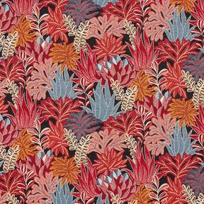 Decor Fabric Jacquard Jungle Leaves – black/carmine, 