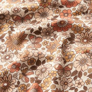 Cotton Jersey retro flowers and butterflies Digital Print – cream, 