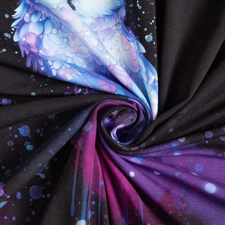 Cotton Jersey Winter owl Panel | Glitzerpüppi – black/grape,  image number 3