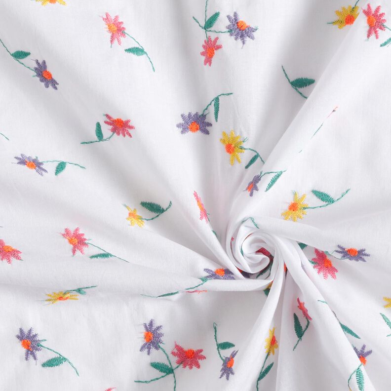 Fine Cotton Batiste embroidered flowers | Poppy Fabrics – white/neon orange,  image number 3