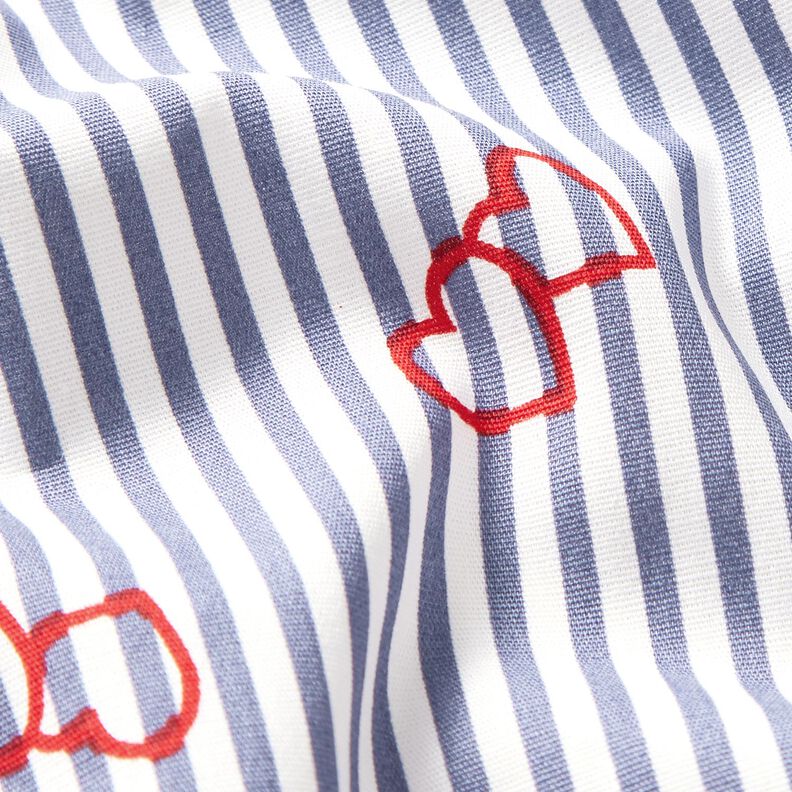 Stretch Poplin stripes and hearts – white/indigo, image number 2