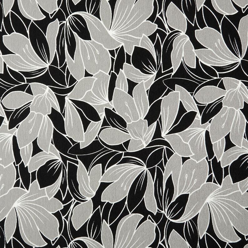 Stretch crepe large flowers – black/light grey,  image number 1