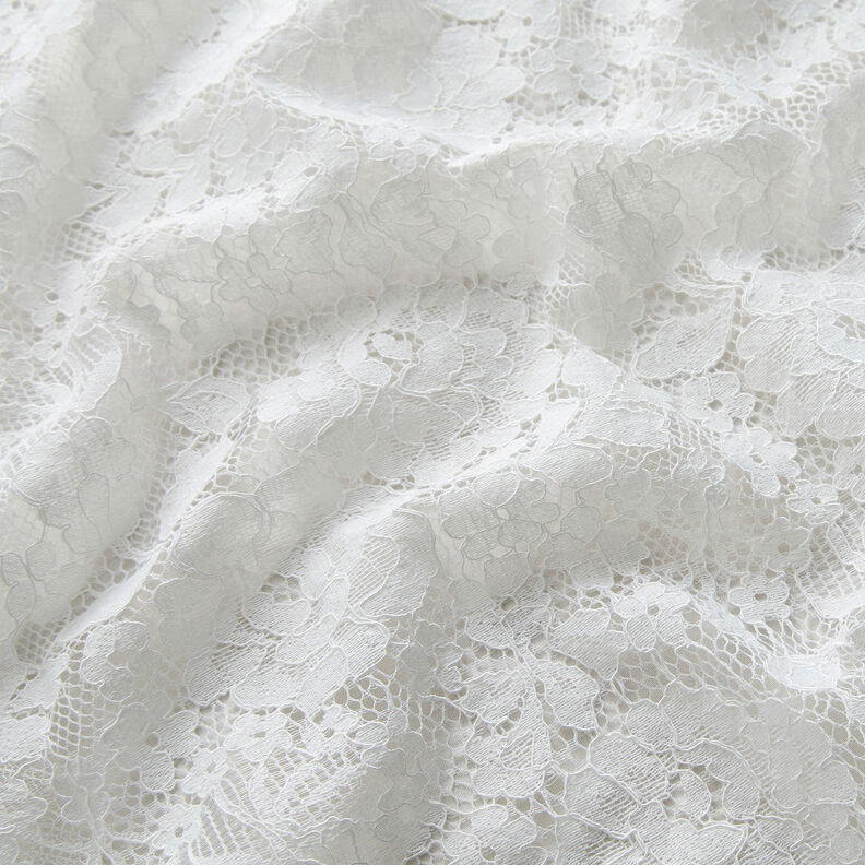Floral motif fine lace fabric – white,  image number 2