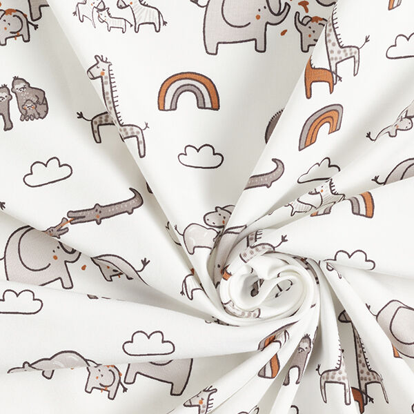 Cotton Jersey steppe animals and rainbows – white,  image number 3