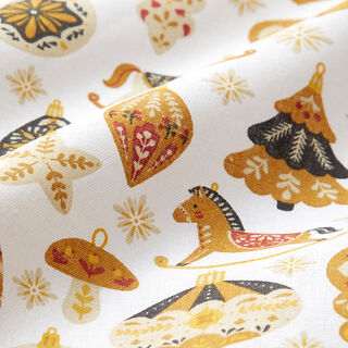 Cotton Cretonne Christmas Decorations – mustard/white, 
