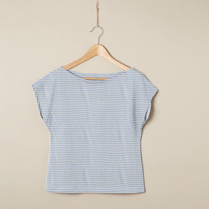 Narrow Stripes Cotton Jersey – cashew/light blue,  image number 7