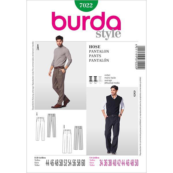 Men’s Trousers with Pleat, Burda 7022,  image number 1