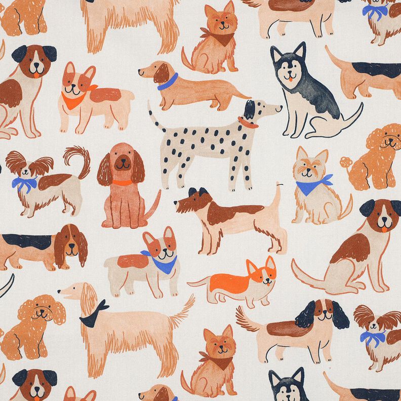 Cotton Poplin Dogs Digital Print | Poppy Fabrics – offwhite, image number 1