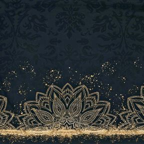 Cotton Jersey Mandala baroque gold speckles border fabric | Glitzerpüppi – black, 
