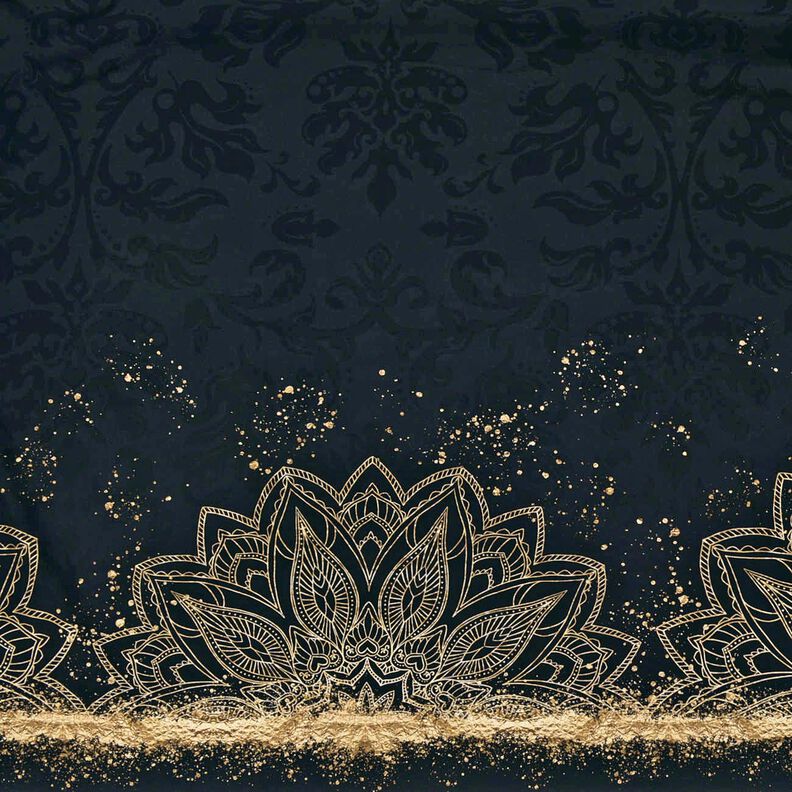 Cotton Jersey Mandala baroque gold speckles border fabric | Glitzerpüppi – black,  image number 2