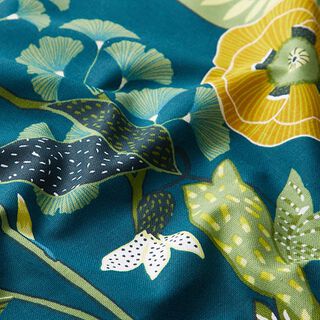 Decor Fabric Half Panama Tropical Plants – petrol, 
