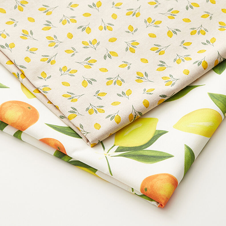 Decorative half Panama fabric Mini lemons – yellow/natural,  image number 5