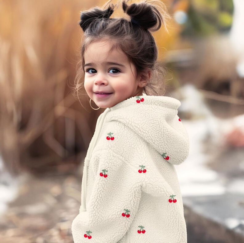 Teddy Fur embroidered cherries | Poppy Fabrics – ivory/chili,  image number 5