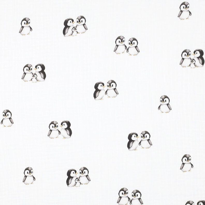 GOTS Double Gauze/Muslin Penguins Digital Print | Poppy Fabrics – ivory/anthracite, image number 1