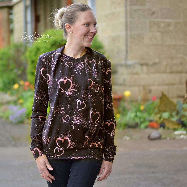 Cotton Jersey gold-speckled hearts | Glitzerpüppi – blue-black/dark dusky pink,  image number 6