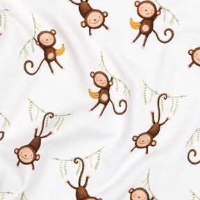 GOTS Cotton Jersey Monkeys in the Jungle Digital Print | Poppy Fabrics – white/dark brown, 