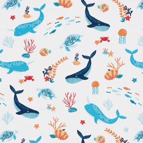 Cotton Cretonne underwater animals – white/aqua blue, 