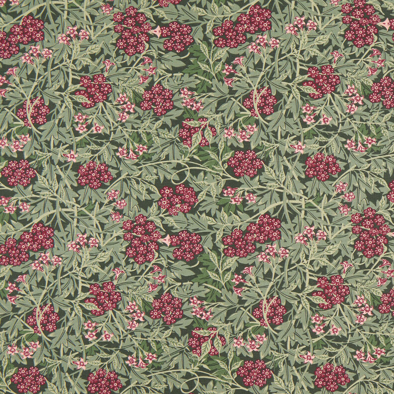 Decor Fabric Half Panama Jasmine blossoms – dark pine/burgundy,  image number 1