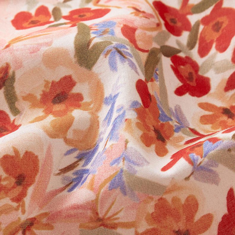Watercolour sea of flowers digital print cotton voile – ivory/salmon,  image number 2