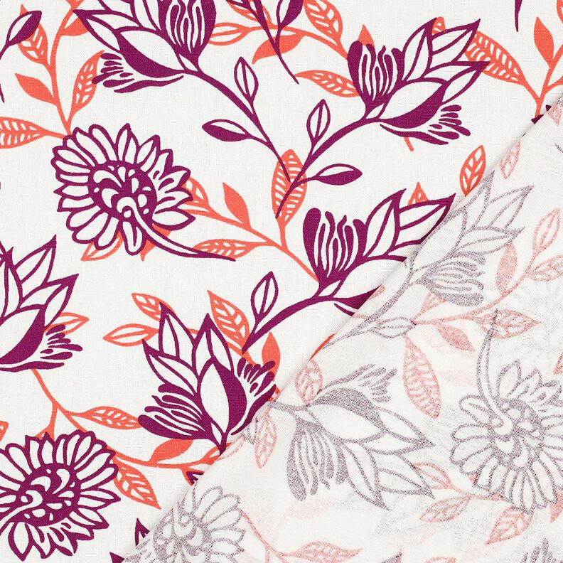 Viscose Linen Blend Flowers| Poppy Fabrics – ivory/grape,  image number 4