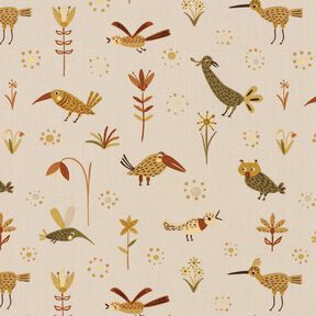 Cotton Poplin birds in the meadow – natural, 