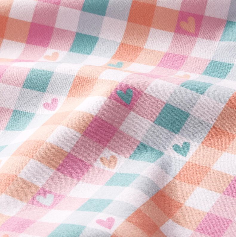 Cotton Flannel diagonal checks with hearts | by Poppy – white/salmon,  image number 2