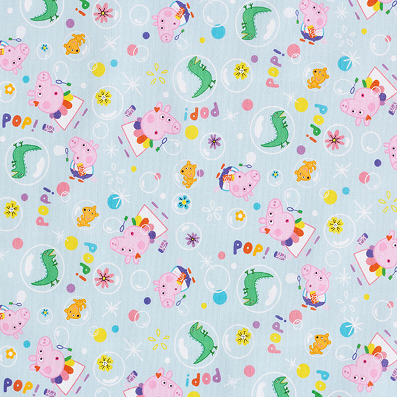 Cotton Poplin Licensed Fabric Peppa and George blowing bubbles | ABC Ltd. – baby blue,  image number 1