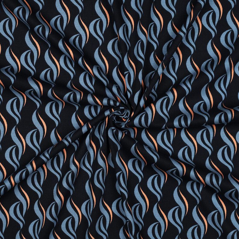 Stretch viscose abstract waves – blue-black/light wash denim blue,  image number 3