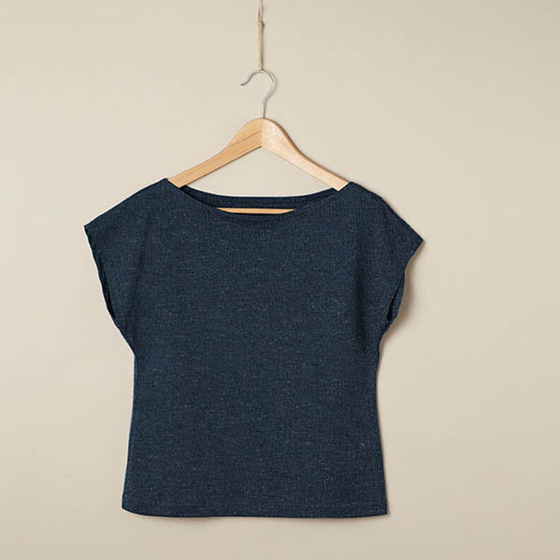 Plain cotton linen blend jersey – navy blue,  image number 6