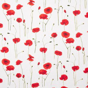 Decor Fabric Half Panama poppies – white/red, 