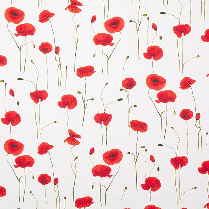 Decor Fabric Half Panama poppies – white/red,  image number 1