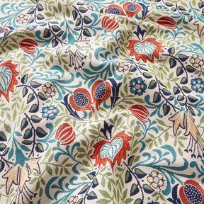 Decor Fabric Tapestry Fabric symmetrical tendrils – light beige/turquoise, 