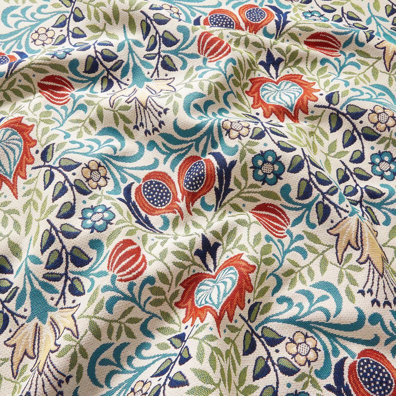 Decor Fabric Tapestry Fabric symmetrical tendrils – light beige/turquoise, image number 2