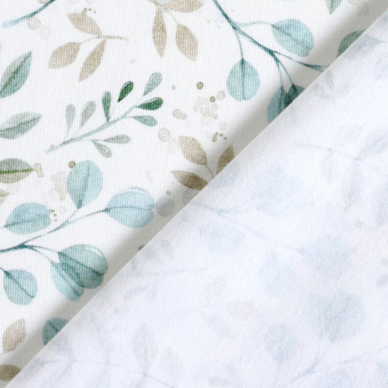 GOTS Cotton Jersey Mini watercolour branches digital print – white/pale mint | Remnant 70cm,  image number 4
