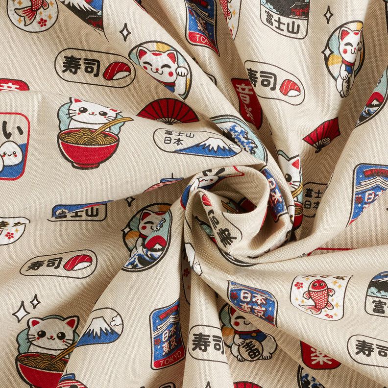 Decor Fabric Half Panama Asian snacks – natural/blue,  image number 3