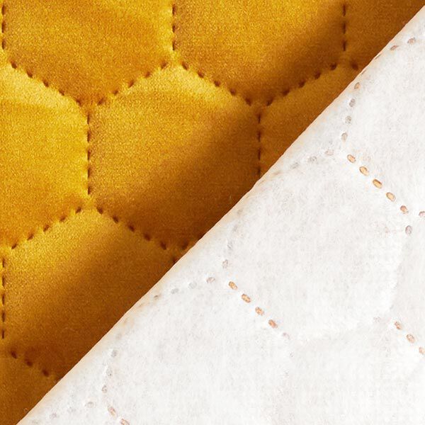 Upholstery Fabric Velvet Honeycomb Quilt – mustard,  image number 4