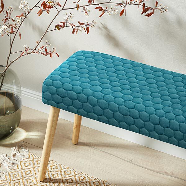 Upholstery Fabric Velvet Honeycomb Quilt – petrol,  image number 8