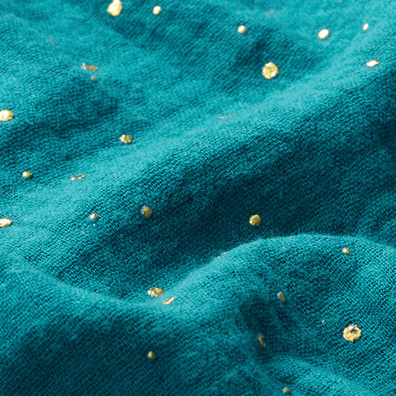 Scattered Gold Polka Dots Cotton Muslin – petrol/gold,  image number 2