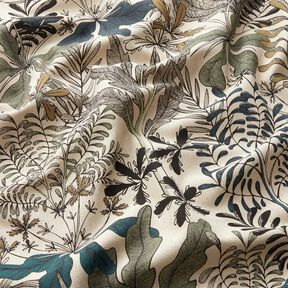 Decor Fabric Half Panama Leafy Forest – natural/petrol, 