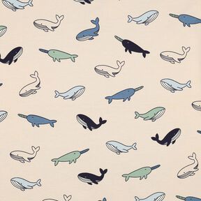 Cotton Jersey cute whales| Poppy Fabrics – cashew/navy blue, 