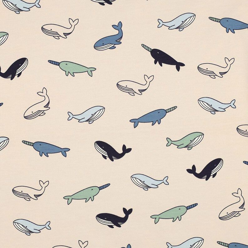 Cotton Jersey cute whales| Poppy Fabrics – cashew/navy blue,  image number 1
