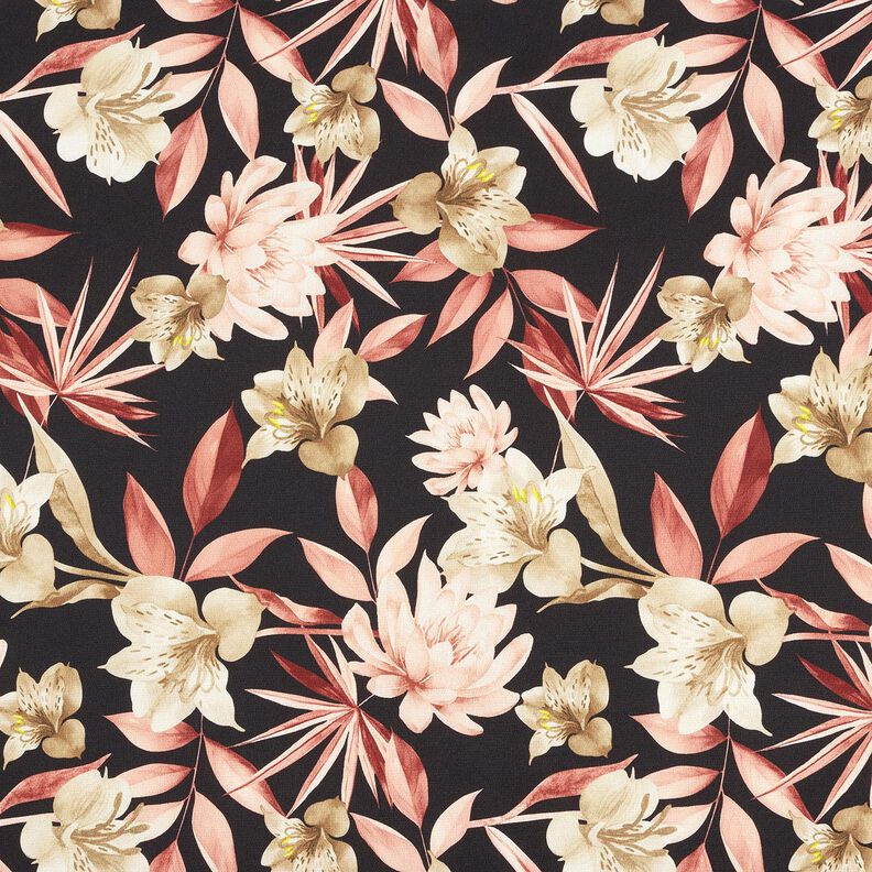 Satin crepe magnolias with palm leaves – black/beige,  image number 1