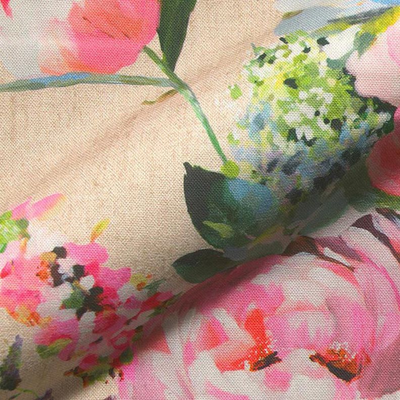 Watercolour Roses Digital Print Half Panama Decor Fabric – natural,  image number 2