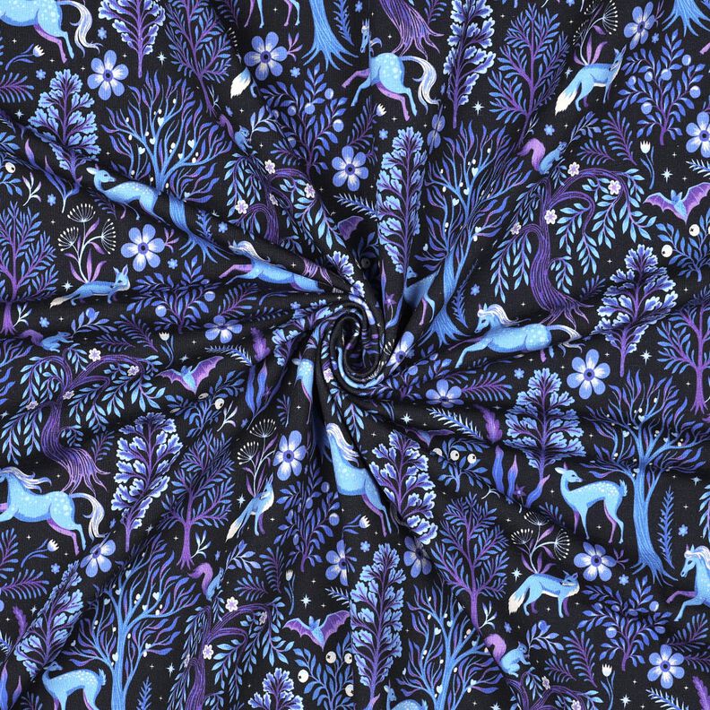 French Terry Fairytale forest Digital Print | Poppy Fabrics – blue-black/red lilac,  image number 3