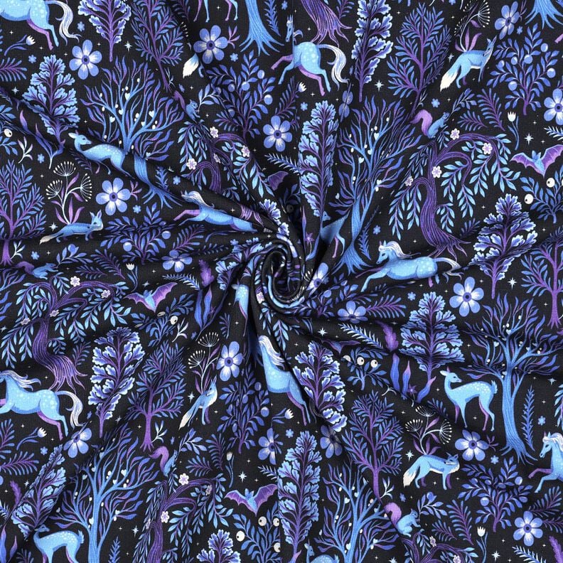 French Terry Fairytale forest Digital Print | Poppy Fabrics – blue-black/red lilac, image number 3